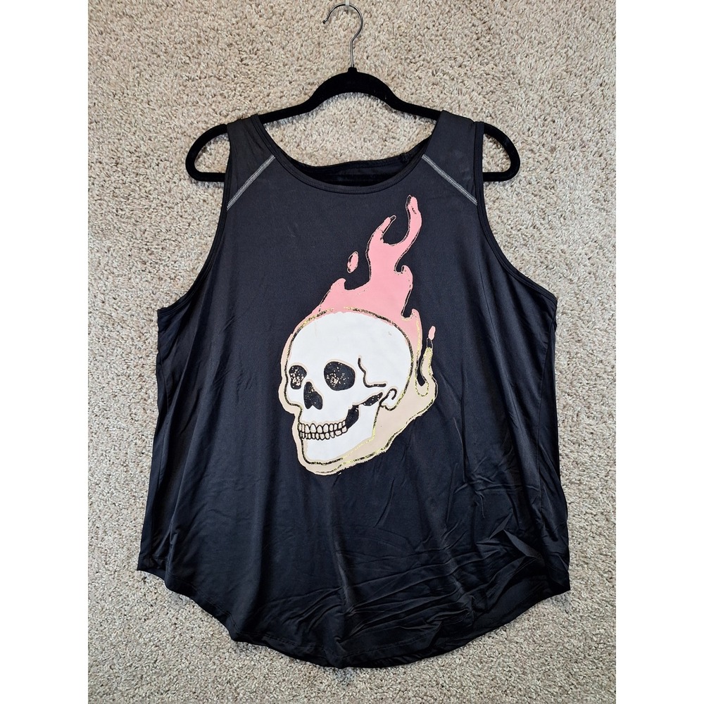 Torrid Tank Top Womens 2 Black Skull Flame Active Performance Gym Goth Grunge